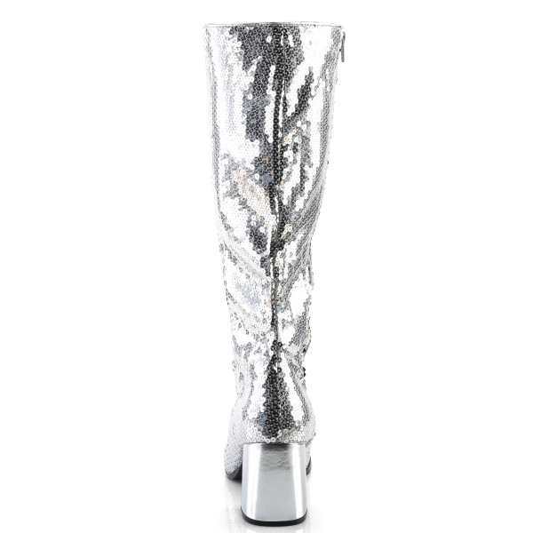 Bordello Pailetten-Kniestiefel Spectacular-300SQ silber