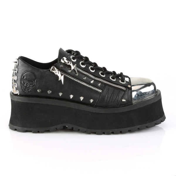 DemoniaCult Herren Platform Oxford Schnürer Gravedigger-04 schwarz vegan leather