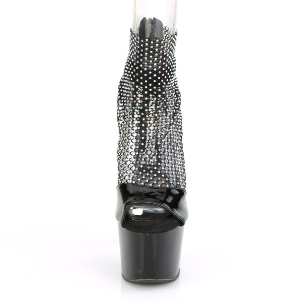 PleaserUSA Damen Plateau-Netz Booties Adore-765RM Lack schwarz