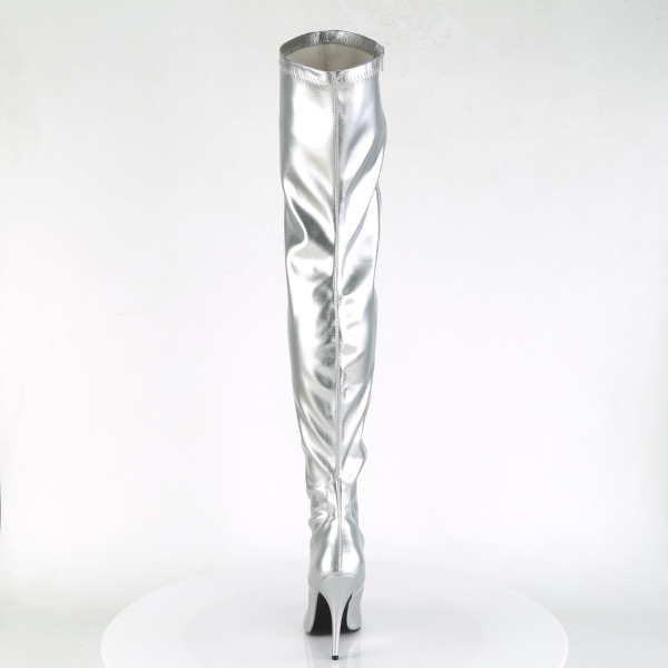 PleaserUSA Damen High Heels-Overkneestiefel Seduce-3000 silber stretch