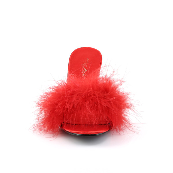 Fabulicious Damen Feder-Pantoletten Amour-03 rot
