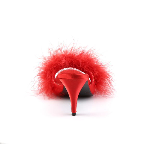 Fabulicious Damen Feder-Pantoletten Amour-03 rot