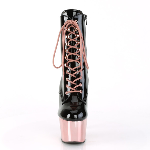 PleaserUSA Damen Plateau Stiefeletten Adore-1020 Schwarz/chrom rose-gold