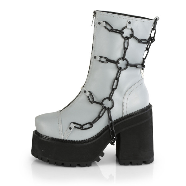 DemoniaCult Damen Plateau Stiefel mit Kettenbehang Assault-66 grau