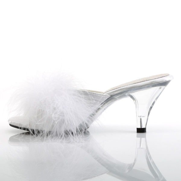Fabulicious Damen Pantoletten mit Feder Belle-301F weiß