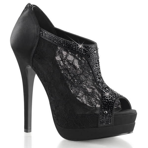 Bordello Plateau-Booties mit Spitze und Glitzer Bella-26 schwarz