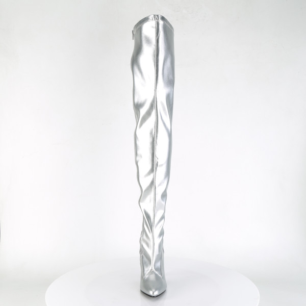 PleaserUSA Damen High Heels-Overkneestiefel Seduce-3000 silber stretch