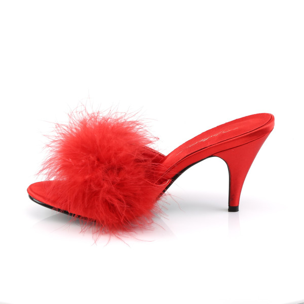 Fabulicious Damen Feder-Pantoletten Amour-03 rot
