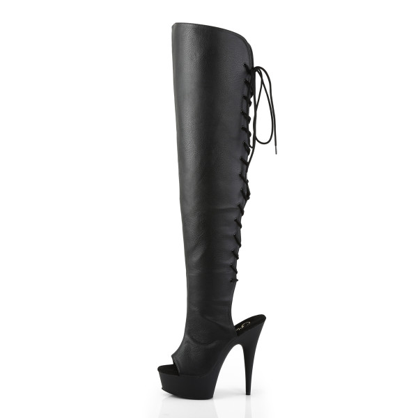PleaserUSA PeepToe-Overknee-Stiefel Delight-3019 Kunstleder schwarz