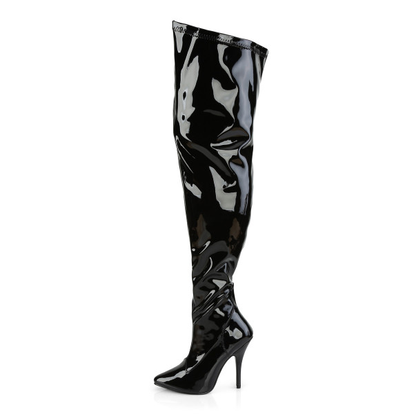 PleaserUSA Damen Overknee-Weitschaftstiefel Seduce-3000WC Lack schwarz