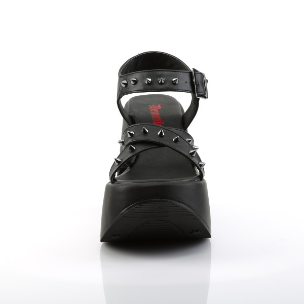 DemoniaCult Damen Wedge Sandalen mit Nieten Dynamite-02 schwarz