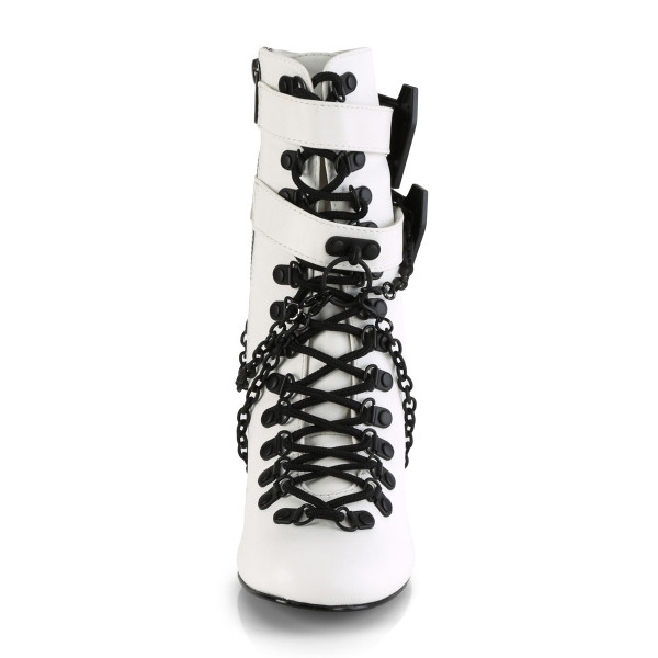 DemoniaCult Damen Steampunk Schnürstiefel Vivika-128 mattweiß
