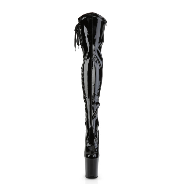 PleaserUSA Damen Overknee Stiefel Flamingo-3050 Stretch Lack schwarz