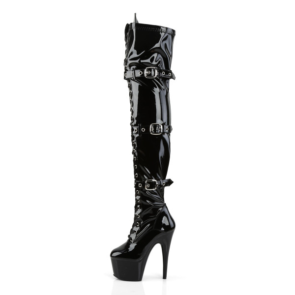 PleaserUSA Platform Overknee-Schnür-Stiefel Adore-3028 Stretchlack schwarz
