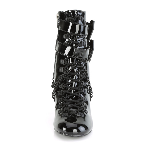DemoniaCult Damen Steampunk Schnürstiefel Vivika-128 Lack schwarz