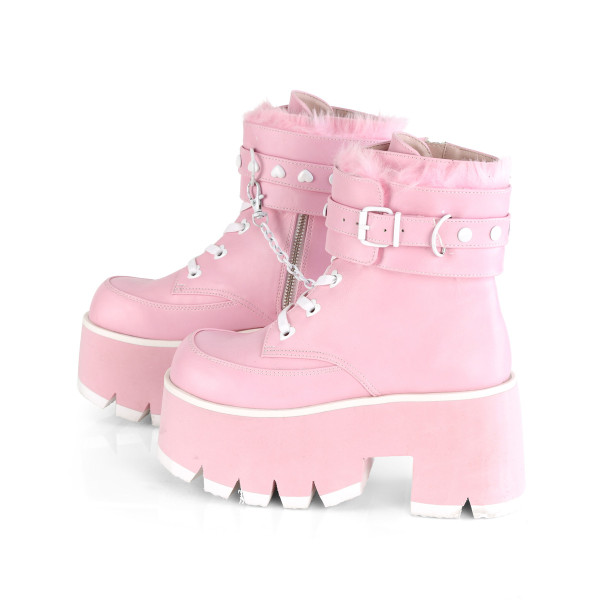 DemoniaCult Damen Chunky Heel Nieten Ketten Boots Ashes-57 babypink