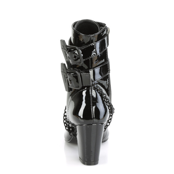 DemoniaCult Damen Steampunk Schnürstiefel Vivika-128 Lack schwarz