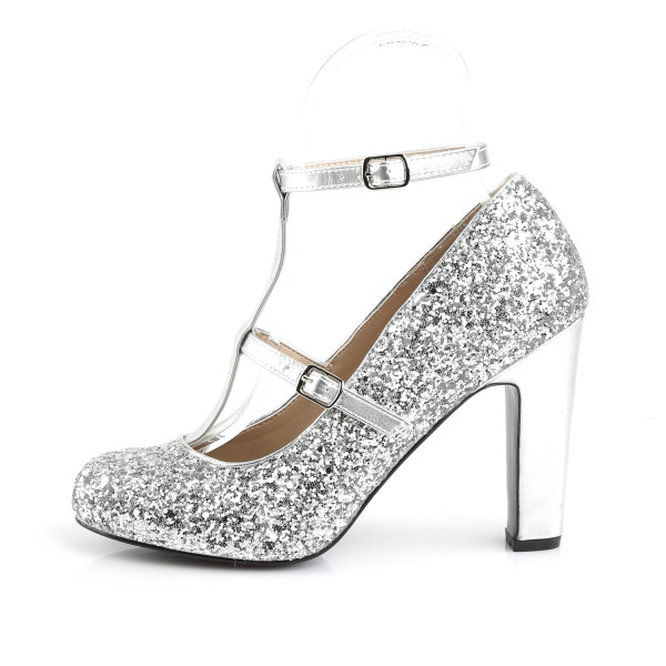Pink Label Big Size Glitter High Heels Pumps Queen-01 mit T-Spange silber