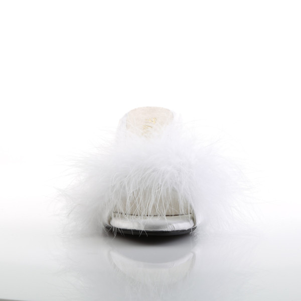 Fabulicious Damen Pantoletten mit Feder Belle-301F weiß