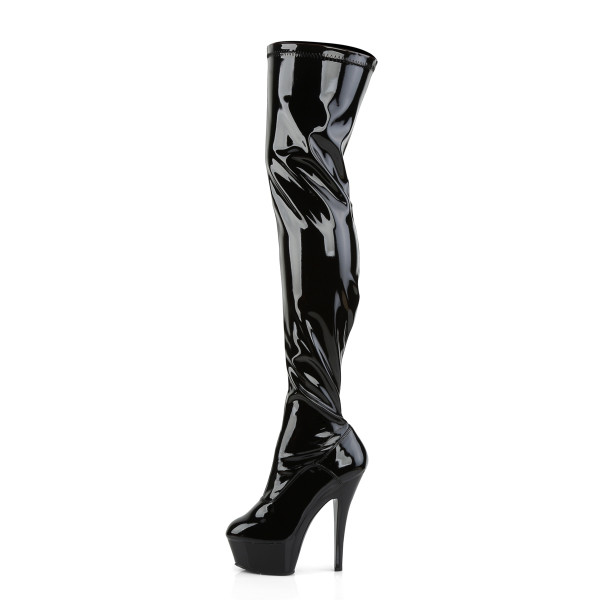 PleaserUSA Plateau-Overknee-Stiefel Kiss-3000 Lack schwarz