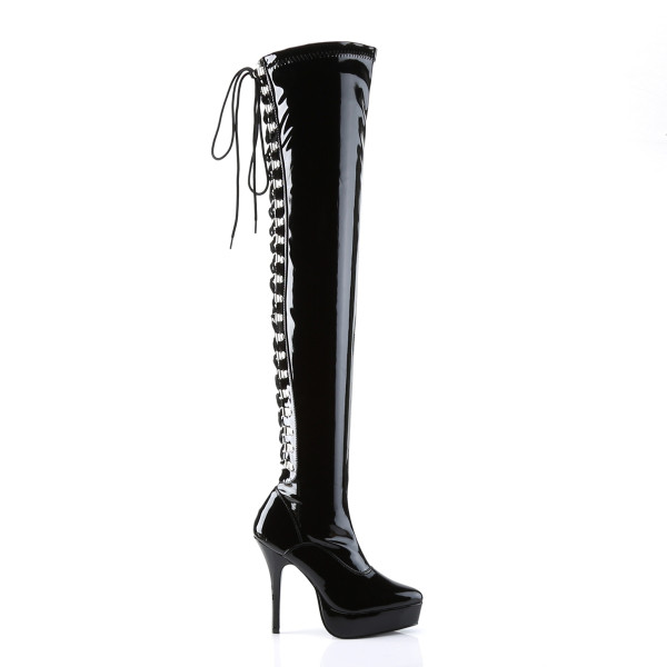 Devious Plateau-Overkneestiefel Indulge-3063 Lack schwarz
