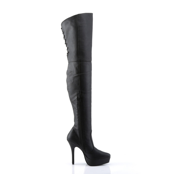 Devious Plateau-Overkneestiefel Indulge-3011 Leder schwarz