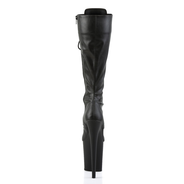 PleaserUSA Knielange Plateau-Schnürstiefel Flamingo-2023 mattschwarz