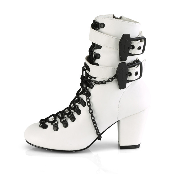DemoniaCult Damen Steampunk Schnürstiefel Vivika-128 mattweiß
