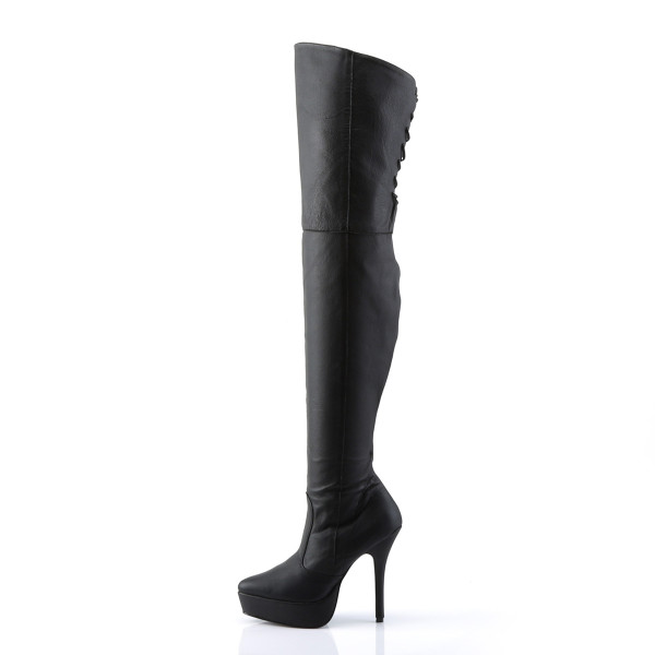 Devious Plateau-Overkneestiefel Indulge-3011 Leder schwarz