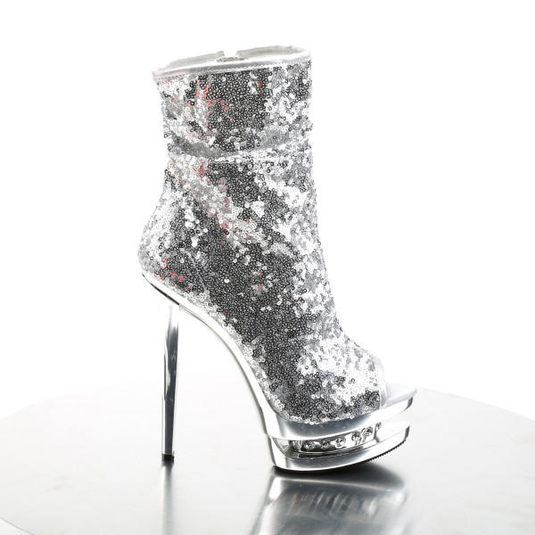 PleaserUSA Pailetten-Boots Blondie-R-1008 silber