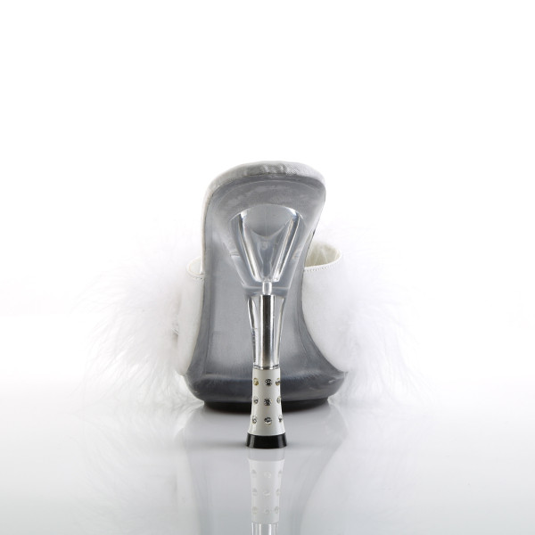 Fabulicious Damen Pantolette mit Federboa Glitzy-501-8 weiß