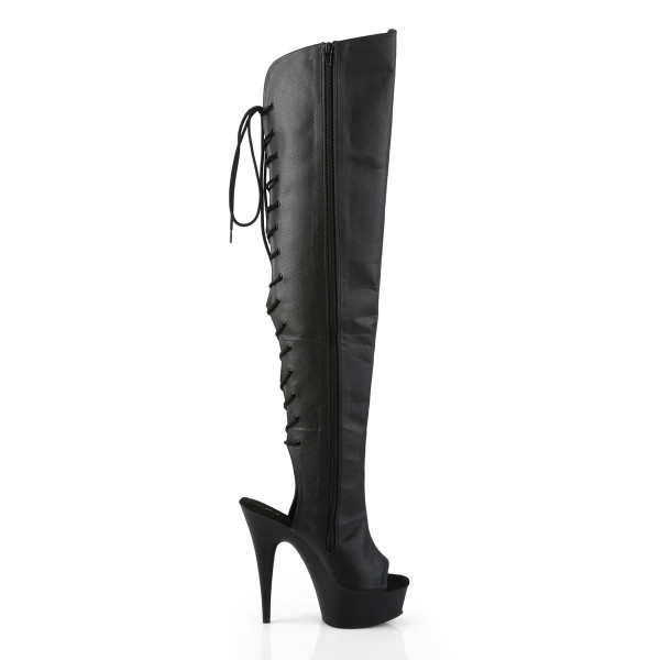 PleaserUSA PeepToe-Overknee-Stiefel Delight-3019 Kunstleder schwarz