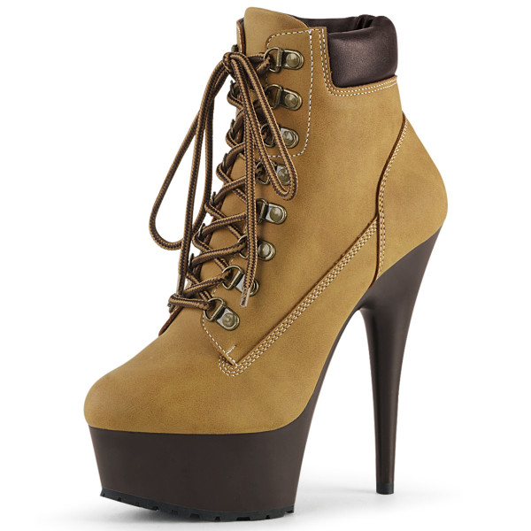 PleaserUSA Damen Wanderschuh High Heels Stiefeletten Delight-600TL-02 tan