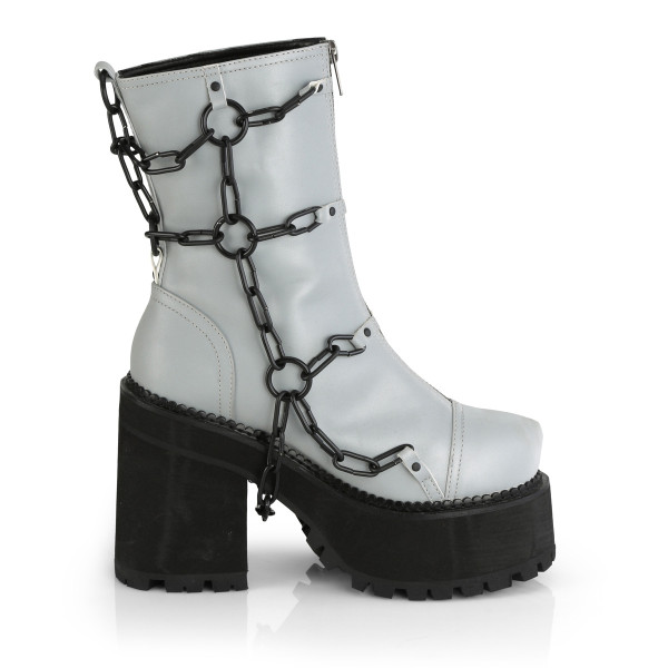 DemoniaCult Damen Plateau Stiefel mit Kettenbehang Assault-66 grau