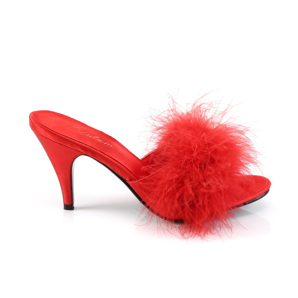 Fabulicious Damen Feder-Pantoletten Amour-03 rot