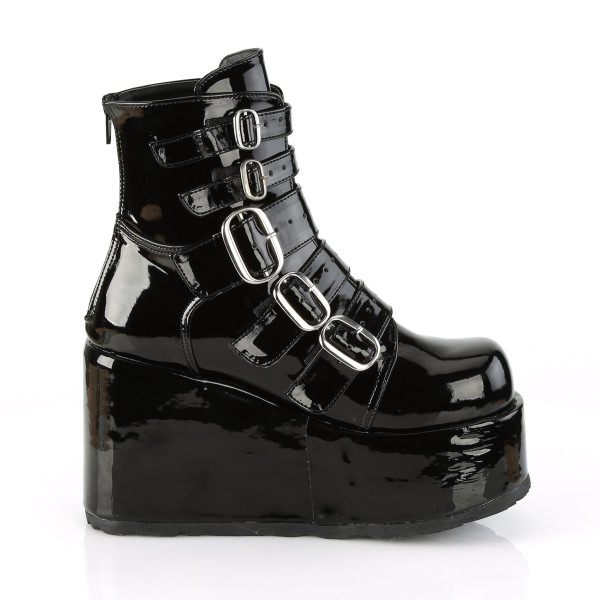 DemoniaCult Damen Booties mit Schnallen Concord-57 Lack schwarz