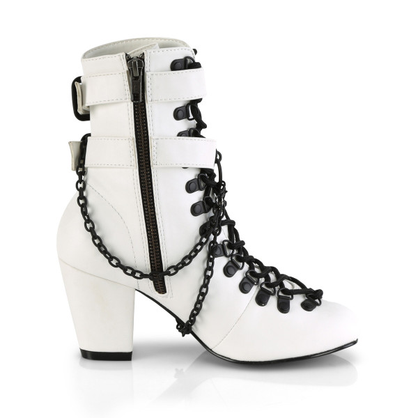 DemoniaCult Damen Steampunk Schnürstiefel Vivika-128 mattweiß