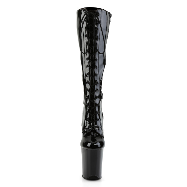 PleaserUSA Platform Stretch Schnürstiefel Flamingo-2023 Lack schwarz