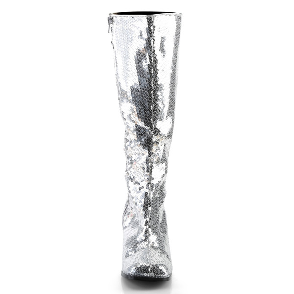 Bordello Pailetten-Kniestiefel Spectacular-300SQ silber